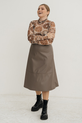 Юбка Незнакомка 04.8459.2681 искусственная кожа на трикотаже ((62) 164-124-132, серо-бежевый)