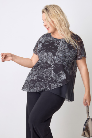 Блузка-топ Незнакомка 08.9622.1628 сетка ((48) 164-96-104, черно-белый)