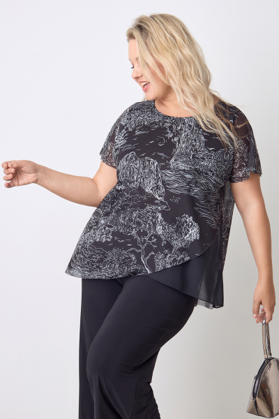 Блузка-топ Незнакомка 08.9622.1628 сетка ((48) 164-96-104, черно-белый)