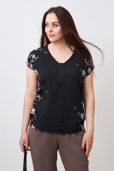 Блузка Незнакомка 01.9467.2779 штапель "купон-цветы ((50) 164-100-108, черный)