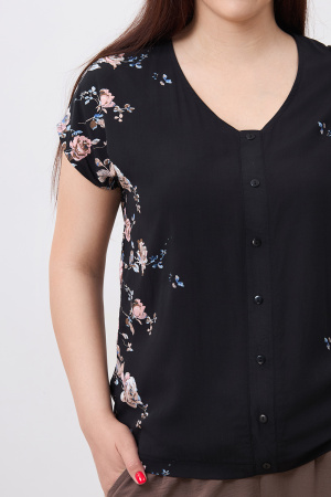 Блузка Незнакомка 01.9467.2779 штапель "купон-цветы ((50) 164-100-108, черный)