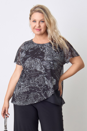 Блузка-топ Незнакомка 08.9622.1628 сетка ((48) 164-96-104, черно-белый)