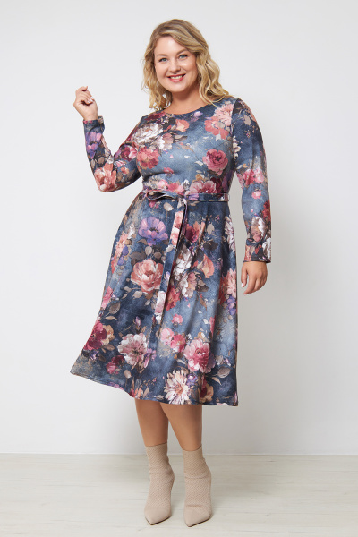 Платье Незнакомка 00.8481.1660.96 трикотаж-ангора  ((44) 164-88-96, цветы на сером)