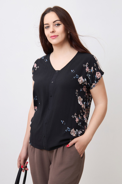 Блузка Незнакомка 01.9467.2779 штапель "купон-цветы ((50) 164-100-108, черный)
